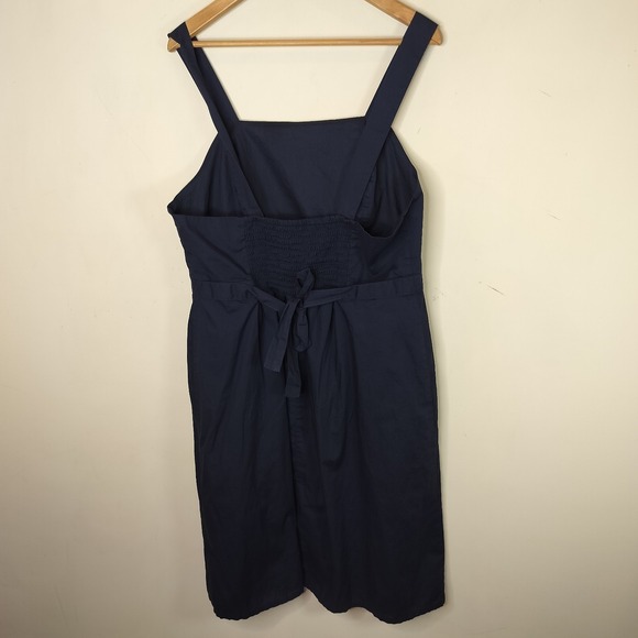 Banana Republic Organic Cotton Dress Navy Fit Flare Smocked - Picture 7 of 9